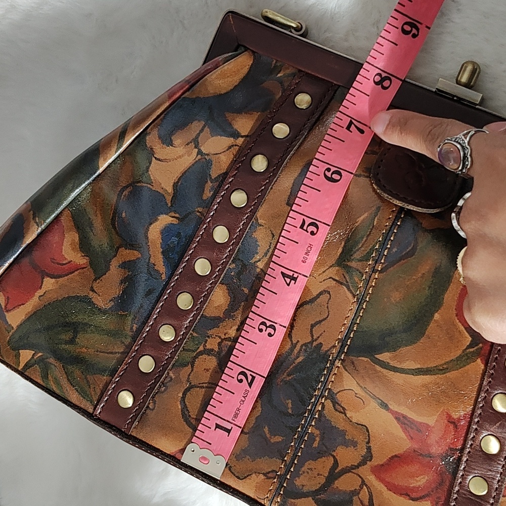 Patricia Nash Floral Painted Leather Satchel in Tan, Brown, Green, Red - Picture 14 of 15